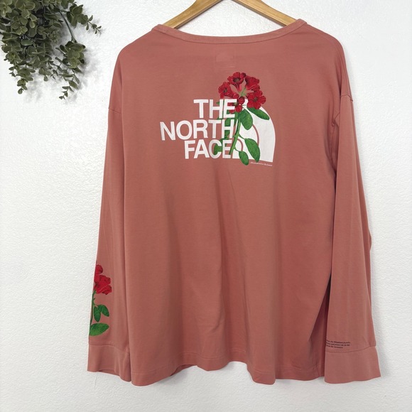 The North Face Womens Rose Embroidered Long Sleeve Top Coral XXL - Picture 6 of 6